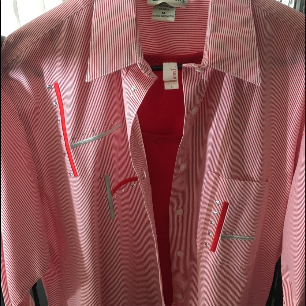 Lad Olas Red Stripe (M)Button Down with Red Tank